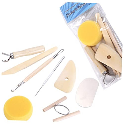 NUOBESTY 8pcs Wooden Pottery Tool Set for Sculpting Carving and Modeling Durable Clay Tools for Beginners and Experts for Pottery Air Drying Clay and Polymer