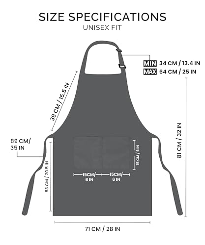 Utopia Kitchen 2 Pack Bib Apron, Adjustable with 2 Pockets, Water and Oil Resistant, Cooking Kitchen Chef Apron for Women Men - color: Grey