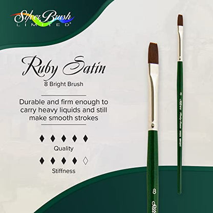 Silver Brush Limited 2502S Ruby Satin Bright Brush for Fluid and Flow Acrylics, Size 8, Short Handle - size: Size 8