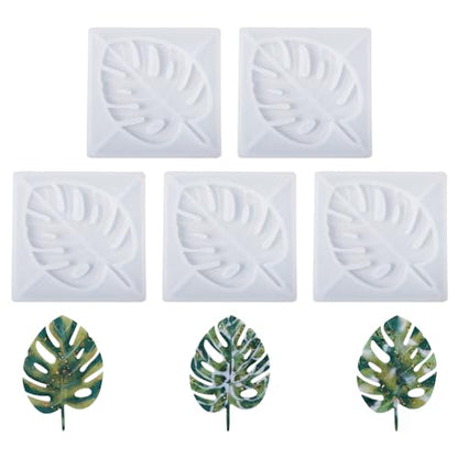 Craftdady 5pcs Leaf Silicone Mold Tropical Monstera Leaves Resin Casting Mold for Epoxy Resin UV Resin Polymer Clay DIY Coaster Keychain Pendant Jewelry Craft Making - color: Transparent, Monstera Leaf