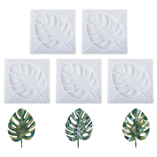 Craftdady 5pcs Leaf Silicone Mold Tropical Monstera Leaves Resin Casting Mold for Epoxy Resin UV Resin Polymer Clay DIY Coaster Keychain Pendant Jewelry Craft Making - color: Transparent, Monstera Leaf