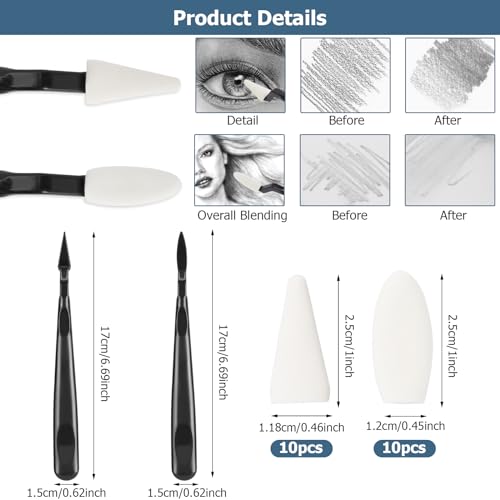 AGPTEK 48 PCS Sketch Drawing Tools, 20 Blending Stumps Set and 2 Sandpaper Pencil Sharpeners, Pencil Extension, Erasers,20 sponge replacement heads & 1 Felt Bag for Student Sketch Drawing Accessories