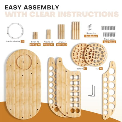 golden maple Bamboo Paint Organizer & Brush Holder 2-in-1, 3-Tier | 42 Paint Bottle Holes, 39 Paint Brush Slots, Desktop Storage Rack, For Miniature Model Painting & Art Crafts