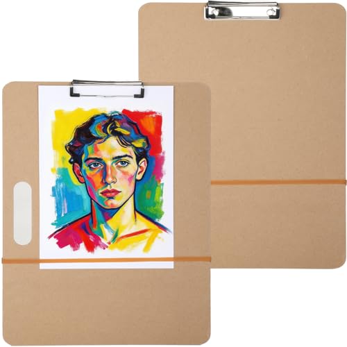 2Pcs Drawing Board with Handle, 13 x 17 in Portable Sketching Art Clipboard for Artists, Metal Clip & Rubber Band Included, Suitable for Classroom Learning and Travel Sketching