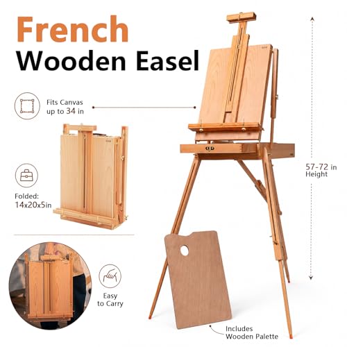 DJAR 89 Pcs Acrylic Paint Set with Wooden French Easel for Adults | Professional Painting Kit Includes 24 Color Acrylic Paint, Canvas, Brushes & Art Supplies for Students, Beginners