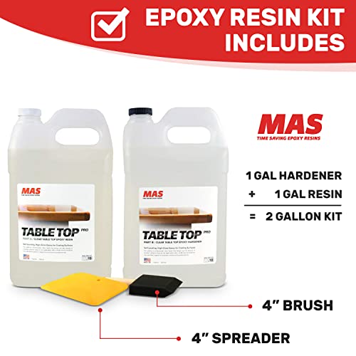 MAS Epoxies Table Top Pro Epoxy Kit, 2-Gallon, (1-Gal Part A + 1-Gal Part B) Crystal Clear Resin Casting for DIY Arts, Crafts, Countertops, Wood Tables, Tabletops, Bar Tops - size: 2 Gallon