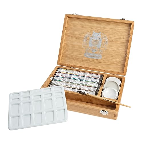Schmincke - HORADAM® AQUARELL, 50 x 1/2 Pans, 74 790 097, Oak Box, Painting Set, Finest Watercolors