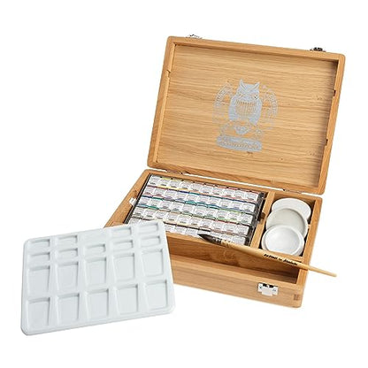 Schmincke - HORADAM® AQUARELL, 50 x 1/2 Pans, 74 790 097, Oak Box, Painting Set, Finest Watercolors
