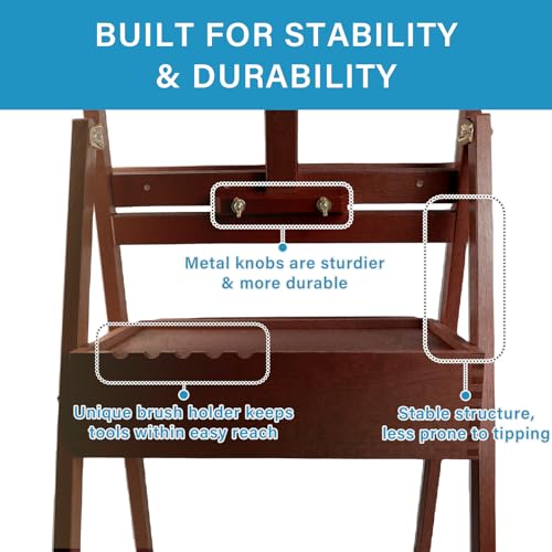 Large Wooden H-Frame Studio Easel, Solid Beechwood Easel Stand with Storage Drawer, Height Adjustable to 35 Inches High, Suitable for Painting, Sketching and Displaying, Walnut - style: Basic Walnut