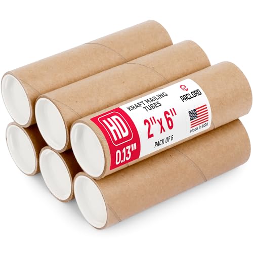 2" x 6" Heavy Duty Reinforced Kraft Paper Mailing Tube, Pack of 6 Tubes with 12 Caps – Secure USPS Approved Poster Tube – Made in USA Cardboard Tube for Shipping and Storing Posters, Prints, Artwork - color: Heavy-Duty, size: 2" x 6"