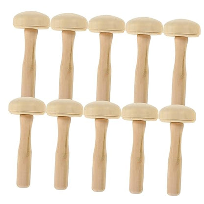 Lurrose 10PCS Wood Mushroom Roller Set Art Rubbing Tool for Printmaking Sturdy Ink Roller for Crafting and Painting Supplies