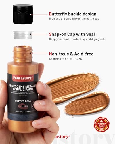 Fantastory Metallic Iridescent Acrylic Paint Set with 12 Brushes, 20 x 2oz Metallic Colors, Color-Shifting, Craft Paint Kit, Metal/Canvas/Rock/Stone/Ceramic/Model/Wood Painting [Professional Series] - style: 20 Metallic Iridescent Colors
