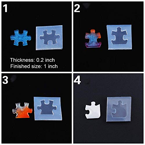 4Pcs Puzzle Piece Silicone Resin Molds, Mini Puzzle Silicone Epoxy Resin Jewelry Earring Necklace Pendant Keychain Making Mold DIY Handmade Craft Tools