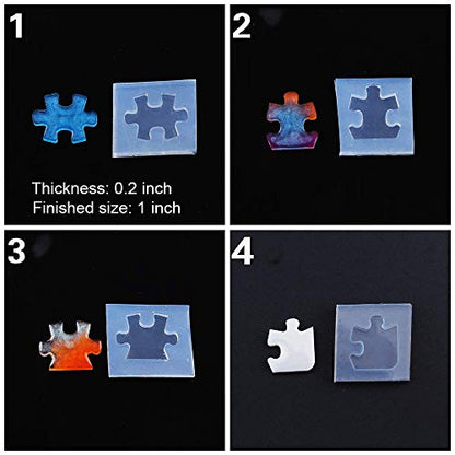 4Pcs Puzzle Piece Silicone Resin Molds, Mini Puzzle Silicone Epoxy Resin Jewelry Earring Necklace Pendant Keychain Making Mold DIY Handmade Craft Tools