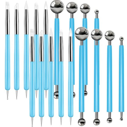 Ashmacdo 18 Pcs Silicone Clay Sculpting Tool,Ball Stylus Clay Tools,Modeling Dotting Tool for Pottery Craft,Rock, Nail, Blending, Drawing (Blue) - color: Blue