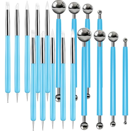 Ashmacdo 18 Pcs Silicone Clay Sculpting Tool,Ball Stylus Clay Tools,Modeling Dotting Tool for Pottery Craft,Rock, Nail, Blending, Drawing (Blue) - color: Blue