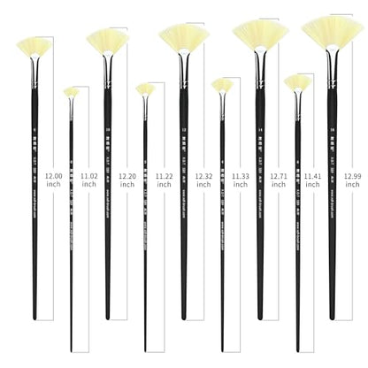 XDT#589 Fan Artist Paint Brush 9 Piece Set Soft Thin Nylon Hair Extra Long Handle #0#2#4#6#8#10#12#14#16, Acrylic Oil Watercolor - size: Nylon 9Pc