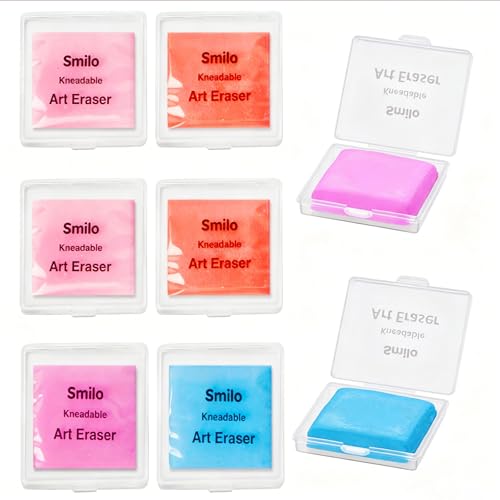Smilo Kneaded Erasers for Artists, 8-Pack (4 Colors - 2 Each) | Reusable, Dust-Free, No Smudge | Moldable Putty Eraser with Case | Ideal for Drawing, Sketching, Students - color: 4 Colors-1