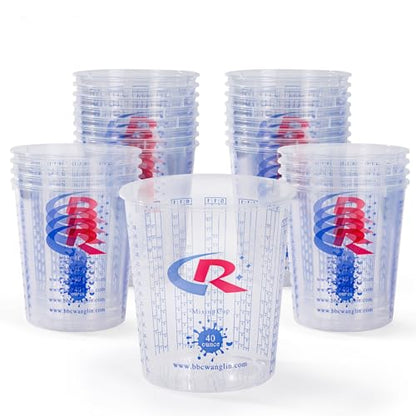 Paint Mixing Cup 40 Ounce, Accurate Measurements in Ratios and OZ. and ML, 12PCS Plastic Graduated Measuring Cups for Paint, Resin, Epoxy, Acrylic, Pigments, Art