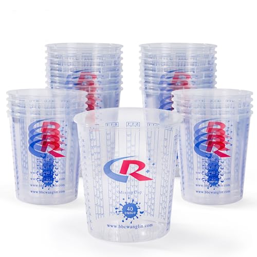 Paint Mixing Cup 40 Ounce, Accurate Measurements in Ratios and OZ. and ML, 12PCS Plastic Graduated Measuring Cups for Paint, Resin, Epoxy, Acrylic, Pigments, Art
