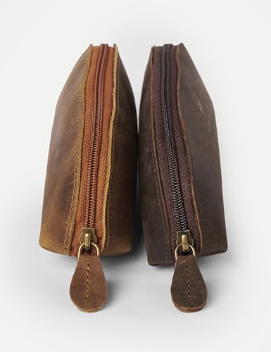 Leather Pencil Case -100% Leather Zippered Pen Pouch - Stationery Bag Pen Holder for Work & Office (Brown 1) - color: Brown 1