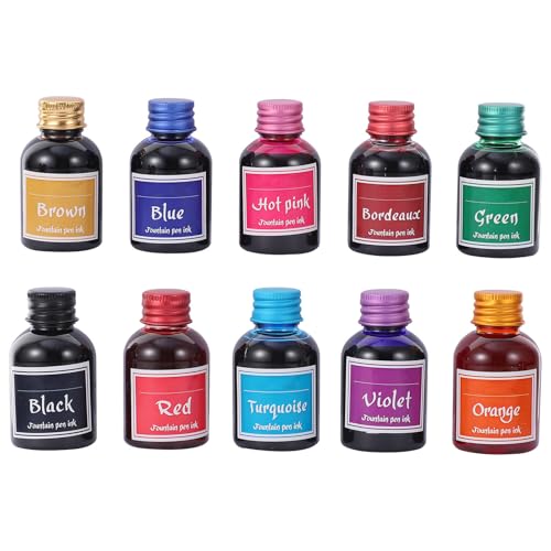 10 Bottles Non-Carbon Calligraphy Pen Ink for Dip Pens and Scrapbooks, Quick-Drying Dye-Based Ink with High Permeability, Suitable for Special Occasions and Sketching