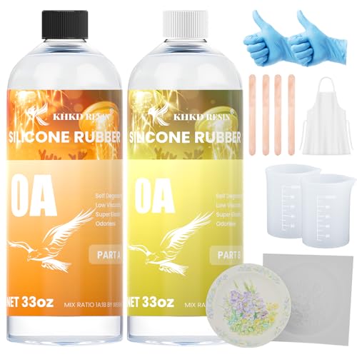 0A Silicone Mold Making Kit 66oz, Platinum Cure 4H Cure | Translucent Non-Toxic Liquid Mold Silicone Rubber, Super Elastic for 3D, resin, and silicone molds 1:1 Mixing Ratio - size: 66 OZ