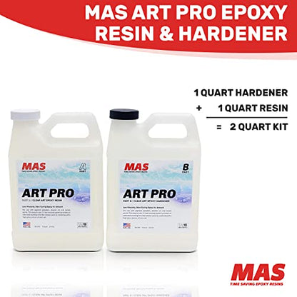 MAS Epoxies Art Pro Epoxy Clear Kit 2-Quart (1-Quart Resin and 1-Quart Hardener) Low Viscosity and Enhanced UV Resistance, Ideal for Jewelry Making, Flower Preservation, and Other Resin Crafts - size: 2 Quart