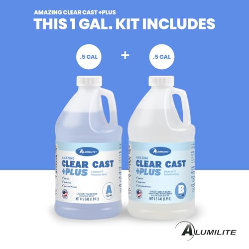 Alumilite Amazing Clear Cast Plus (1 Gal) Food Safe High-Gloss Epoxy Resin with UV Resistance, Perfect for Countertops, Coatings, Castings, Jewelry, Art, & DIY Projects Compatible with Dyes & Inks - size: 1 Gal