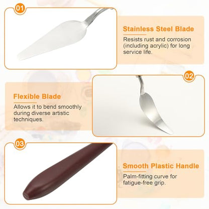 HARFINGTON Palette Knife Painting Tool 2.83" x 0.94" Stainless Steel Art Spatula Pallet Knives Scrapers Tools with Plastic Handle for Acrylic Oil Canvas Mixing Spreading, Red/Silver - size: 2.83" x 0.94"