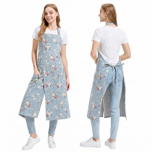Molaxhome Split Apron with 3 Pockets,Unisex Pottery Apron with Adjustable Strap for Kitchen Ceramics - color: Bluerose