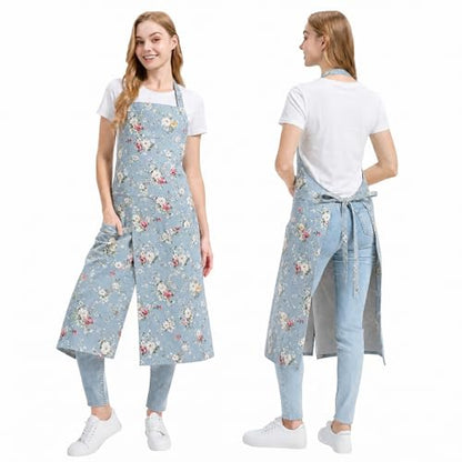 Molaxhome Split Apron with 3 Pockets,Unisex Pottery Apron with Adjustable Strap for Kitchen Ceramics - color: Bluerose