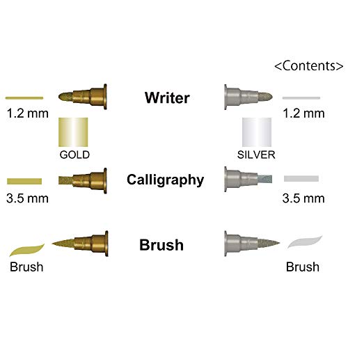 Kuretake Zig Gold and Silver pens Assortment Set, Professional Quality for Artist, Christmas Card, Brush Lettering, Illustration, Card Making, Writing, AP-Certified, Made in Japan