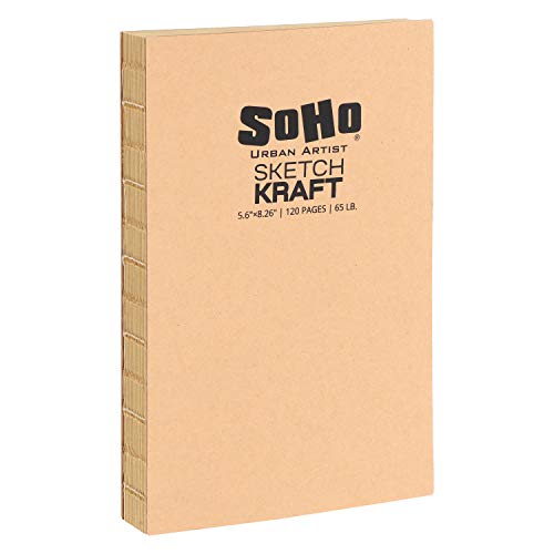 SoHo Urban Artist Open Bound Sketch Pads - Open Coptic Bound Sketch Pads for Drawing, Calligraphy, Any Dry Media, & More! - [Kraft - 5.6x8.26 - Single] - color: Kraft, size: 5.6x8.26" - Single