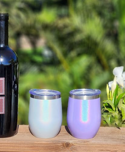 CHILLOUT LIFE 12 oz Stainless Steel Wine Tumbler with Lid - Double Wall Vacuum Insulated Wine Cup Glass Keeping Cold & Hot for Coffee, Champagne, Cocktails, Ice Cream - Holographic Glitter - color: Holographic Glitter, style: 1 Pack