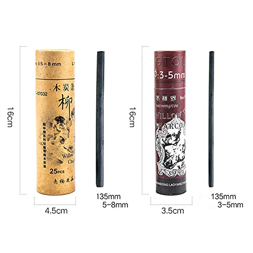 Vine Charcoal, Soft, Black 25 Charcoal Sticks for Drawing, Sketching, and Fine Art, Willow Sketch Charcoal Pencils for Drawing (3-5mm(25pcs)) - style: 3-5mm