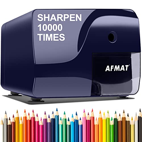 AFMAT Electric Pencil Sharpener Heavy Duty, Colored Pencil Sharpners for 6-8mm Pencils, Fast Sharpen in 3-5s, 3 Sharpness Setting, 10,000+ Sharpenings for Classroom, School, Home, Blue PS107 - color: Blue