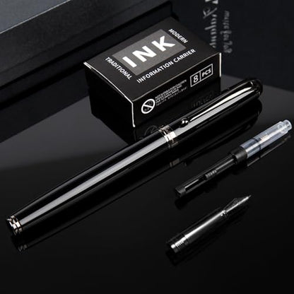Fountain Pen-Smooth Writing Metal Water Pen with Gift Case Fine Nib Consistent Ink Flow Luxury Pen for Nice Pens Includes a Calligraphy Nib 8 Cartridges a Ink Refill Converter(Grey) - color: Grey