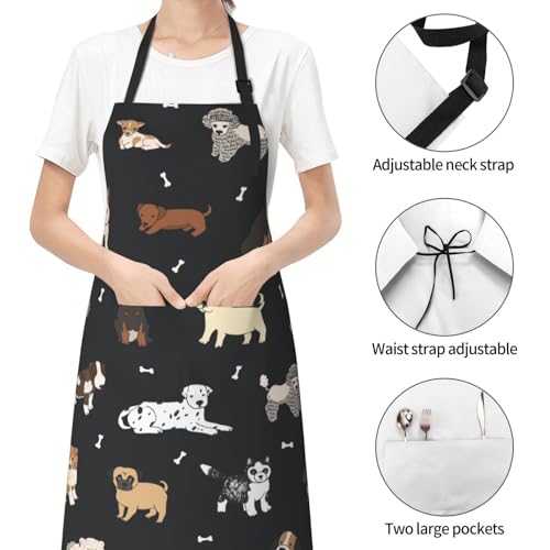 Puppy Dogs Waterproof Adjustable Bib Apron with 2 Pockets, Cooking Gardening Grilling Kitchen Chef Apron for Women - color: Puppy Dog