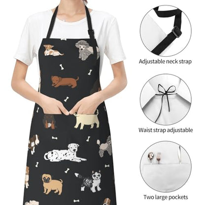 Puppy Dogs Waterproof Adjustable Bib Apron with 2 Pockets, Cooking Gardening Grilling Kitchen Chef Apron for Women - color: Puppy Dog