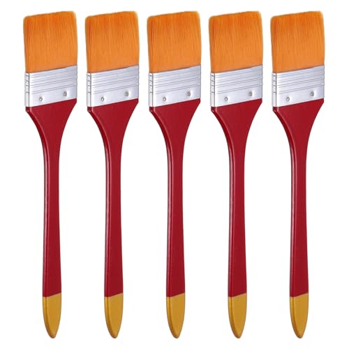 uxcell 5 Pcs Flat Paint Brush 1.89" Width Nylon Acrylic Painting Brushes Professional Paint Tools with Wooden Handle Orange Bristles for Watercolor Oil Crafts Face Body Art, Red/Yellow - size: 1.89"