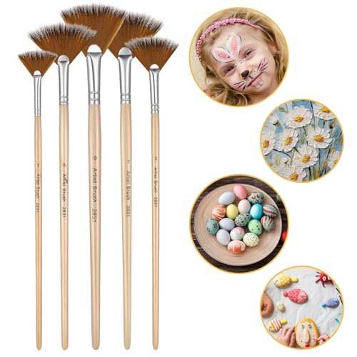 Prasacco 5 Pieces Fan Brush for Painting, Oil Acrylic Paint Brushes Artist Fan Brushes Nylon Hair Long Wood Handle Painting Brush for Acrylic Watercolor Oil Gouche Painting(1#, 3#, 5#, 7#, 9#) - color: Dark Brown