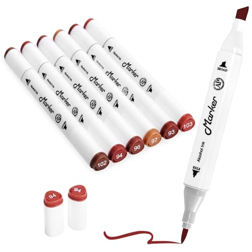 Brown Skin Tone Alcohol Markers, 6 Pack Dual Tips Soft Fine Tip and Broad Tip Permanent Art Marker for Artists Adults Coloring Drawing Illustration Sketching Painting (Skin Tone2) - color: Skin Tone2