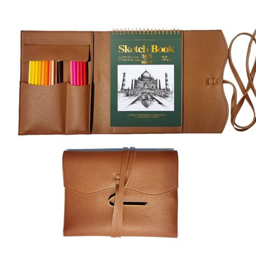 Leather Sketch Book Cover, Leather Sketchbook Holder for 5.5"x 8.5", Travel Sketch Board Pad Pencil Holder, Drawing SketchBook Cover Pencil Case, Painter Artist Sketch Pad Holder (Small) - size: Small