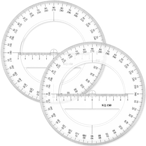 Zonon 2 Pack 360 Degree Protractor, 6 Inch Multifunctional Drawing Ruler Rotatable Mathematical Function Math Geometry Ruler Set, Large Clear Circle Protractor Drafting Tools for Engineering(Classic) - style: Classic