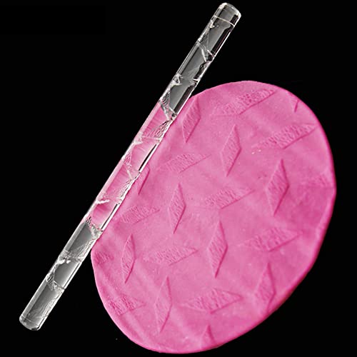 Rengue Acrylic Rolling Pin with 28 Patterns, Compliant Material, Comfortable Grip, 16 X 1 Cm, Lightweight for Dough and Pastry Acrylic Rolling Pin with 28 Patterns, Nan Kitchen (#17) - size: 52007Rhombus Geometry