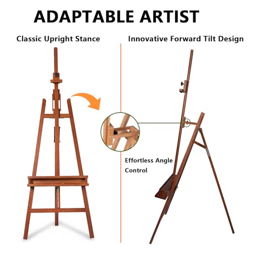 DJAR Large Floor Studio Art Easel for Painting, Sturdy and Durable, Walnut | Adjustable Artist Easel with Storage Tray, Holds canvases up to 49", Solid Beech Wood Display Stand for Adults & Beginners - style: Walnut A-Frame Easel