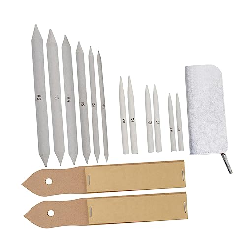 SHINEOFI 30pcs Art Drawing Stumps Set Sandpaper Pointer Blending Stumps Tortillions Sketch Drawing Tools Fine Grit Sandpaper Light Grey Bag