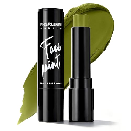 Olive Green Face Paint Stick Waterproof Eye Black Smooth SmudgeProof Body Paint High Pigment for Sports Events Halloween SFX Makeup for Shereck, Camo Hunter Jungle Warrior Wild Creature Looks - color: Olive Green