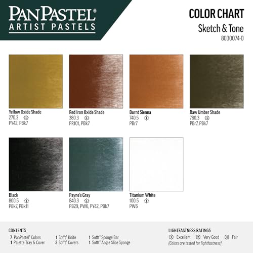 PanPastel Artist Pastels by GOLDEN, Sketch & Tone Set, 7 Color, Professional Artist Pastels, Unique Pan Format (cake-like)